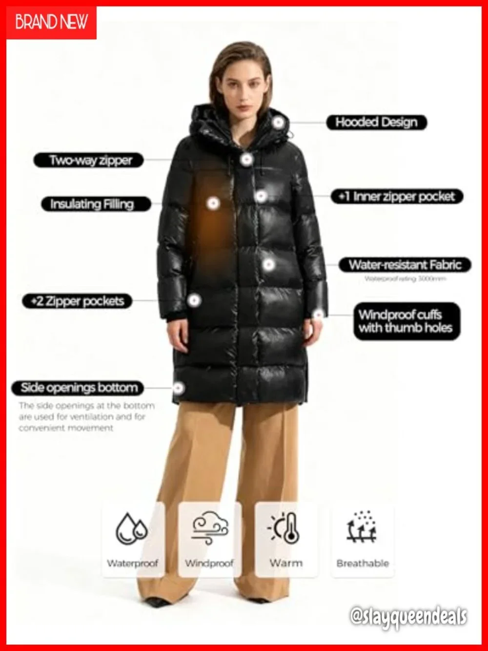 Women's Long Winter Puffer Jacket Hooded Parka Thicken Warm Coat